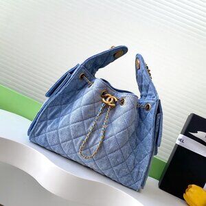 Chanel 25 Mini Handbag Washed Denim & Gold Tone Metal